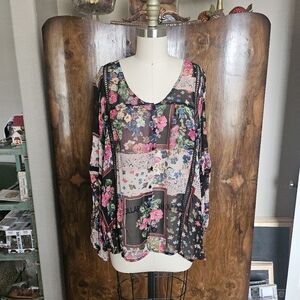 Johnny Was Vibrant Floral Patchwork Blouse